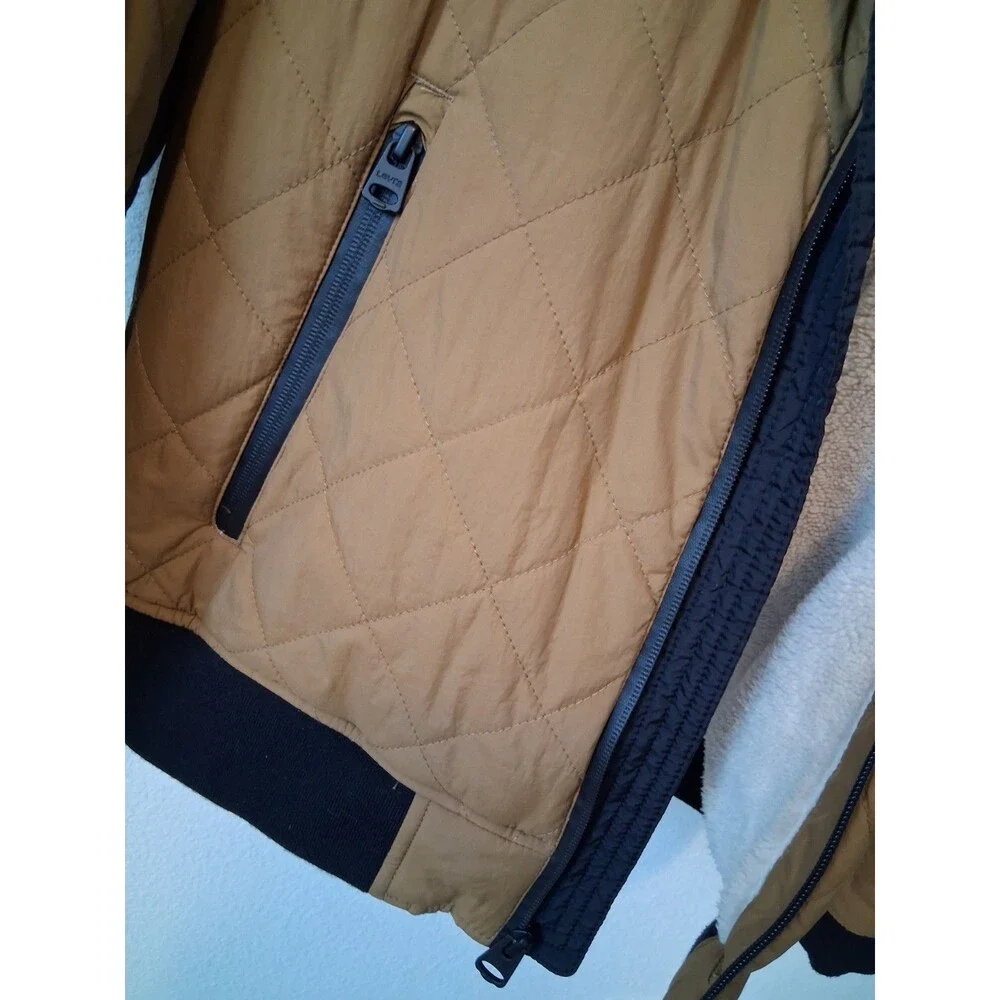 Levi's Mens Diamond Quilted Sherpa Lined Hooded Bomber Jacket Brown Saddle L